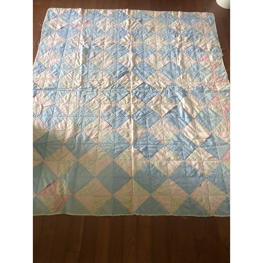 Vtg Handmade Patchwork Quilt 70x80 (cutter) Blue Pink Very Old